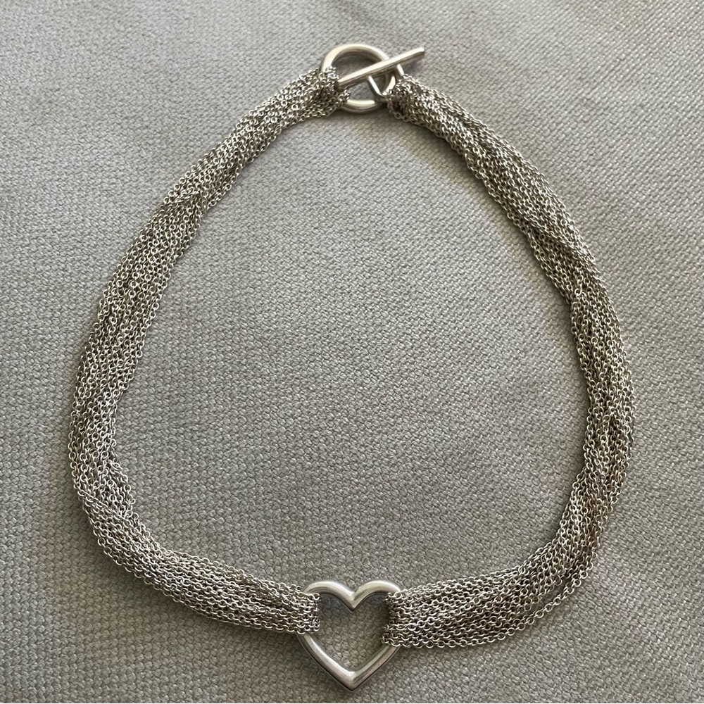 💙TIFFANY & CO.💙Sterling Silver Multi Strand Mesh Heart Choker Toggle Necklace